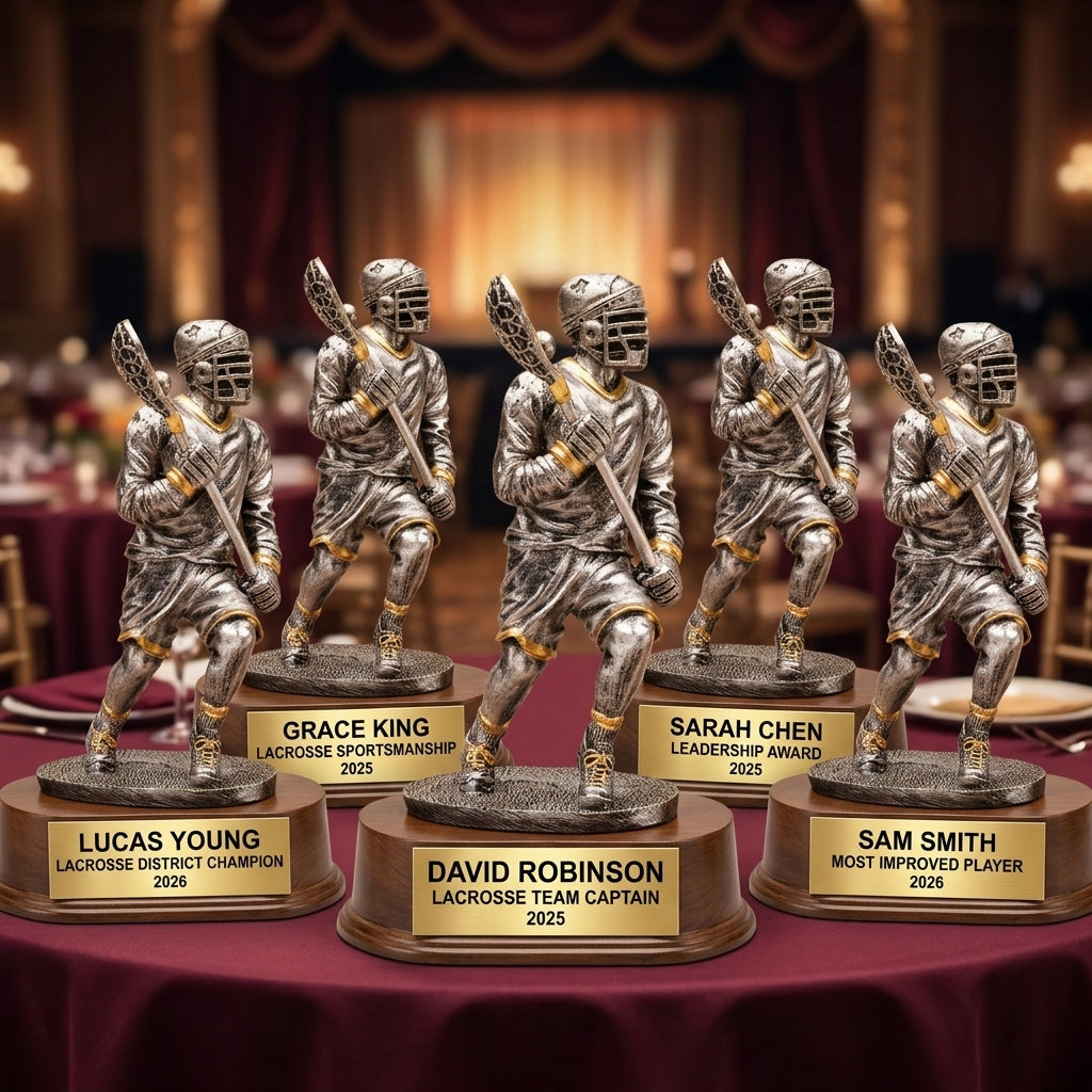 Lacrosse Trophy Award | Personalized | Custom Engraved | Lacrosse MVP | Gold Name Plate | Wood Unlimited - View 6