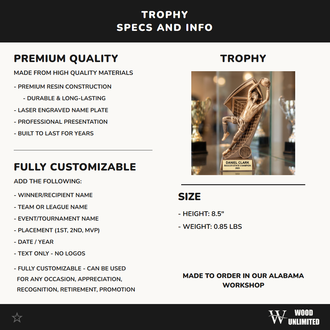 Personalized | Soccer Award | Custom Engraved | Soccer Goalie | Personalized Trophy | Engraved Award | Championship | MVP Award
