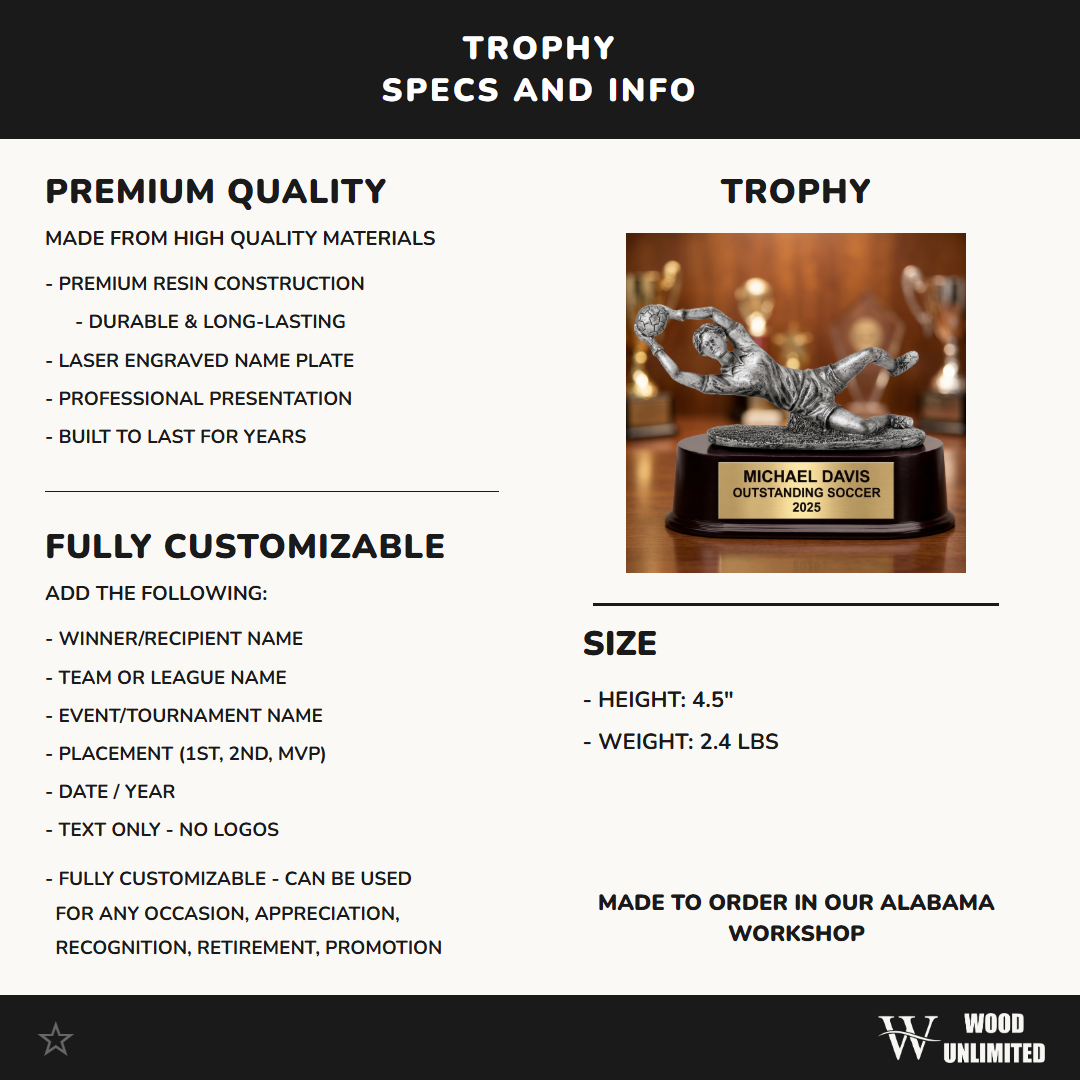 Personalized | Soccer Award | Custom Engraved | Soccer Goalie Trophy | Personalized Soccer Award | Youth Team | MVP Goalkeeper