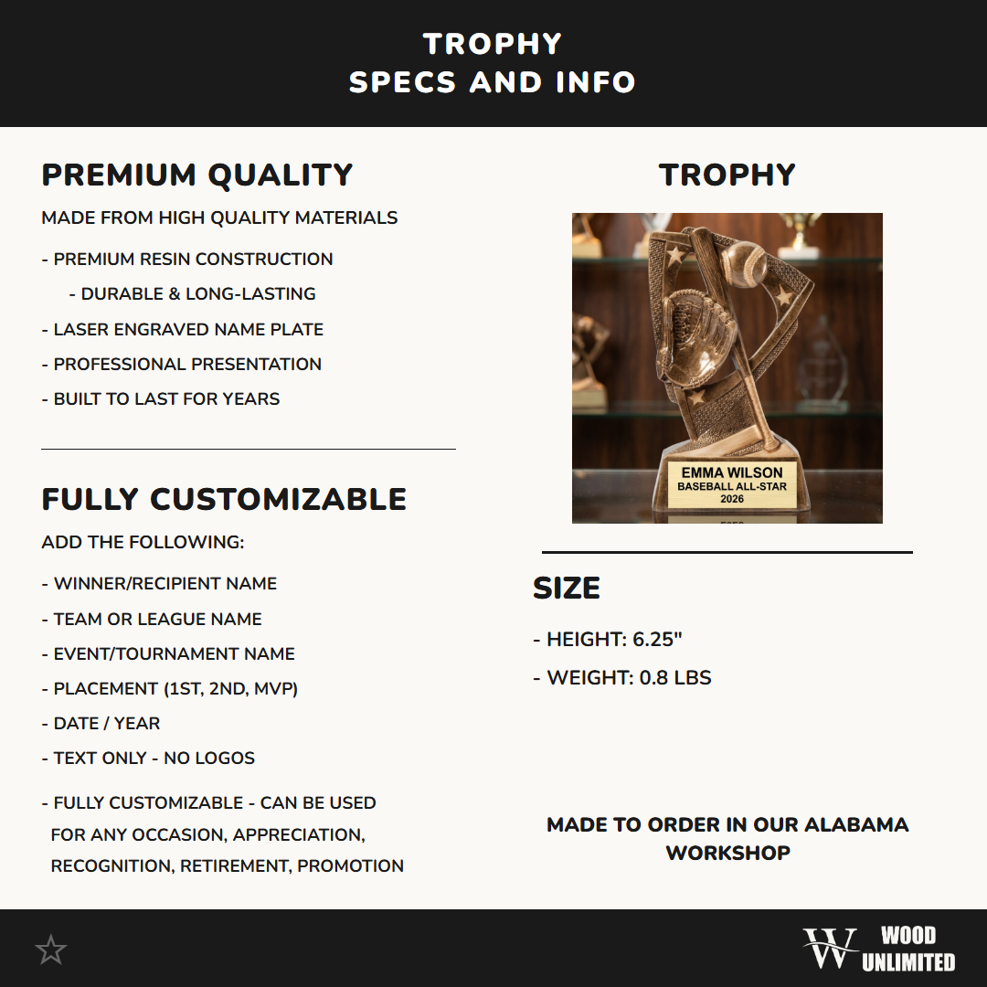 Personalized | Baseball Award | Custom Engraved | Baseball Trophy | Youth Award | Personalized Gift | Team Player | MVP All-Star