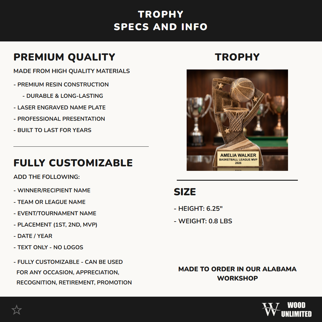 Personalized | Basketball Award | Custom Engraved | Basketball Trophy | Custom Award | Engraved Gift | MVP Trophy | Coach Gift