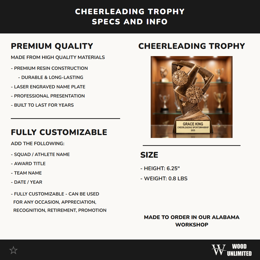 Personalized | Cheerleading Award | Custom Engraved | Cheerleading Trophy | Cheer Award | Personalized Cheer | Team Banquet | Coach Gift