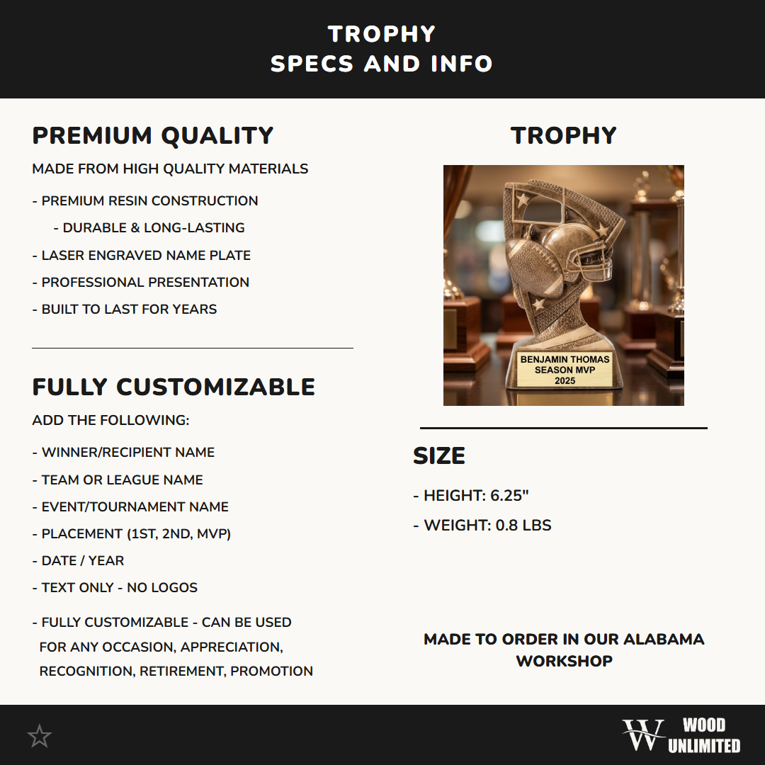 Personalized | Football Award | Custom Engraved | Trophy | Award | Custom | Engraved | MVP | Team | Coach Gift | Youth | Football trophy