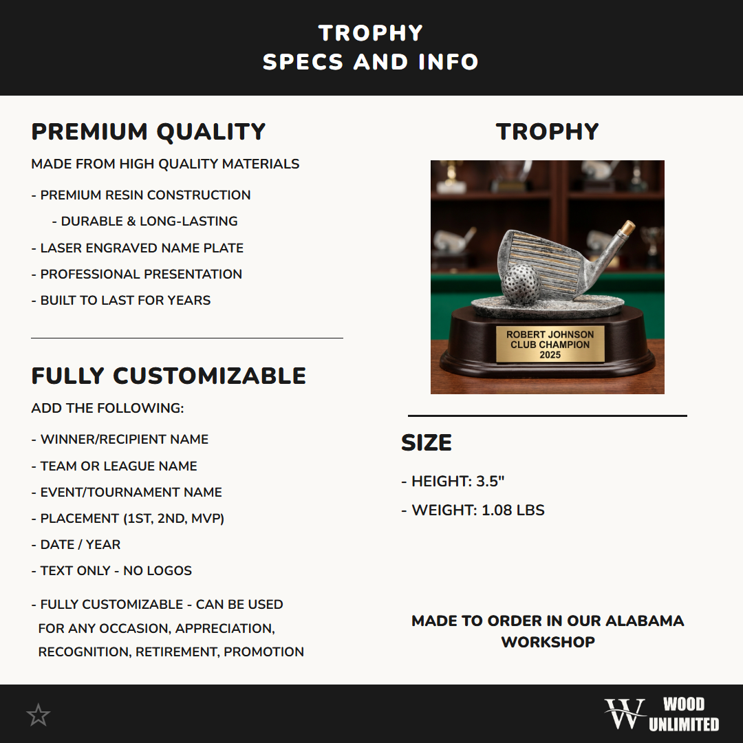 Personalized | Golf Award | Custom Engraved | Golf Trophy | Engraved | Custom | Tournament | Champion | Golfer Gift | Club Award | Wedge