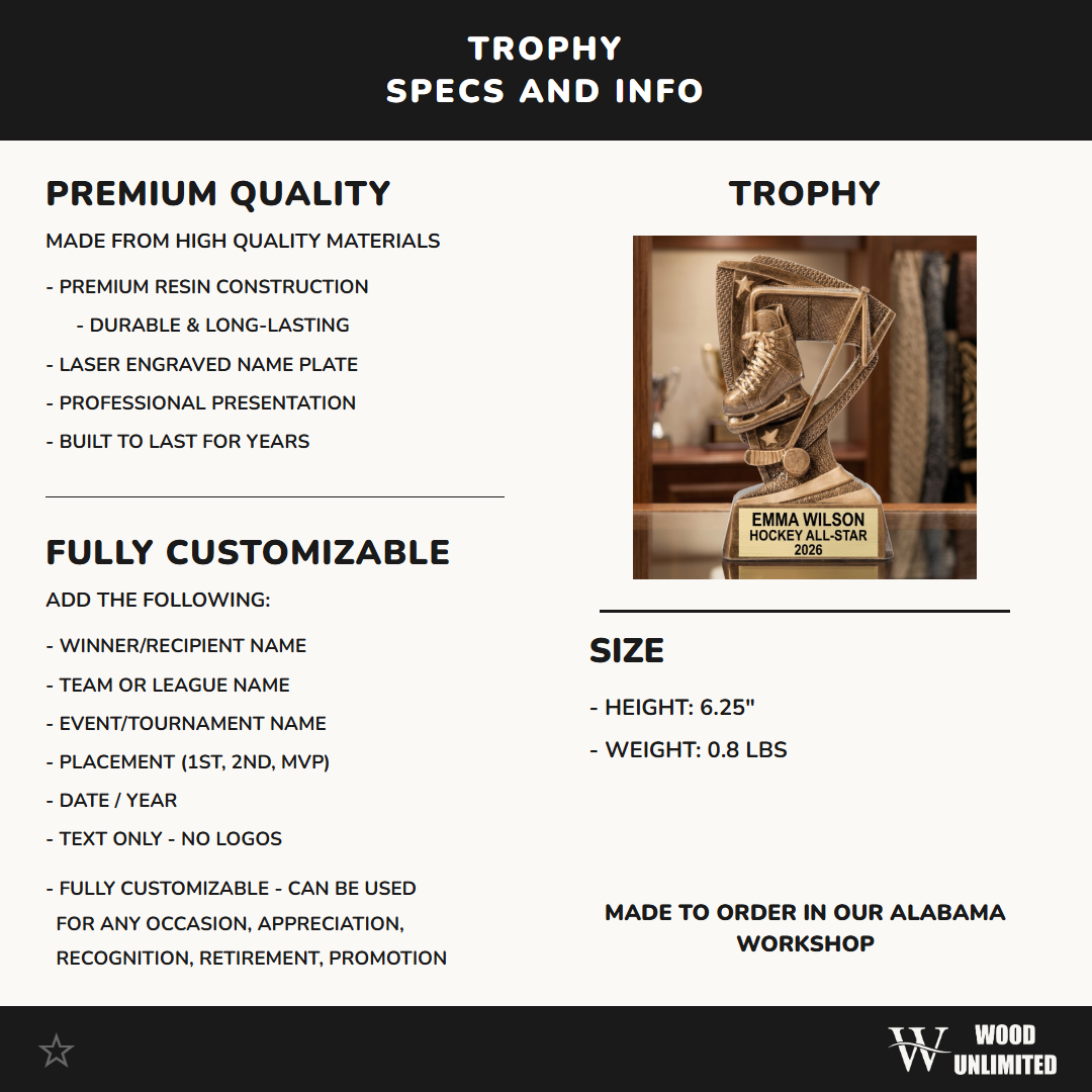 Personalized | Hockey Award | Custom Engraved | Hockey Trophy | Personalized Award | Ice Hockey | Youth Player | MVP Gift | Team Banquet