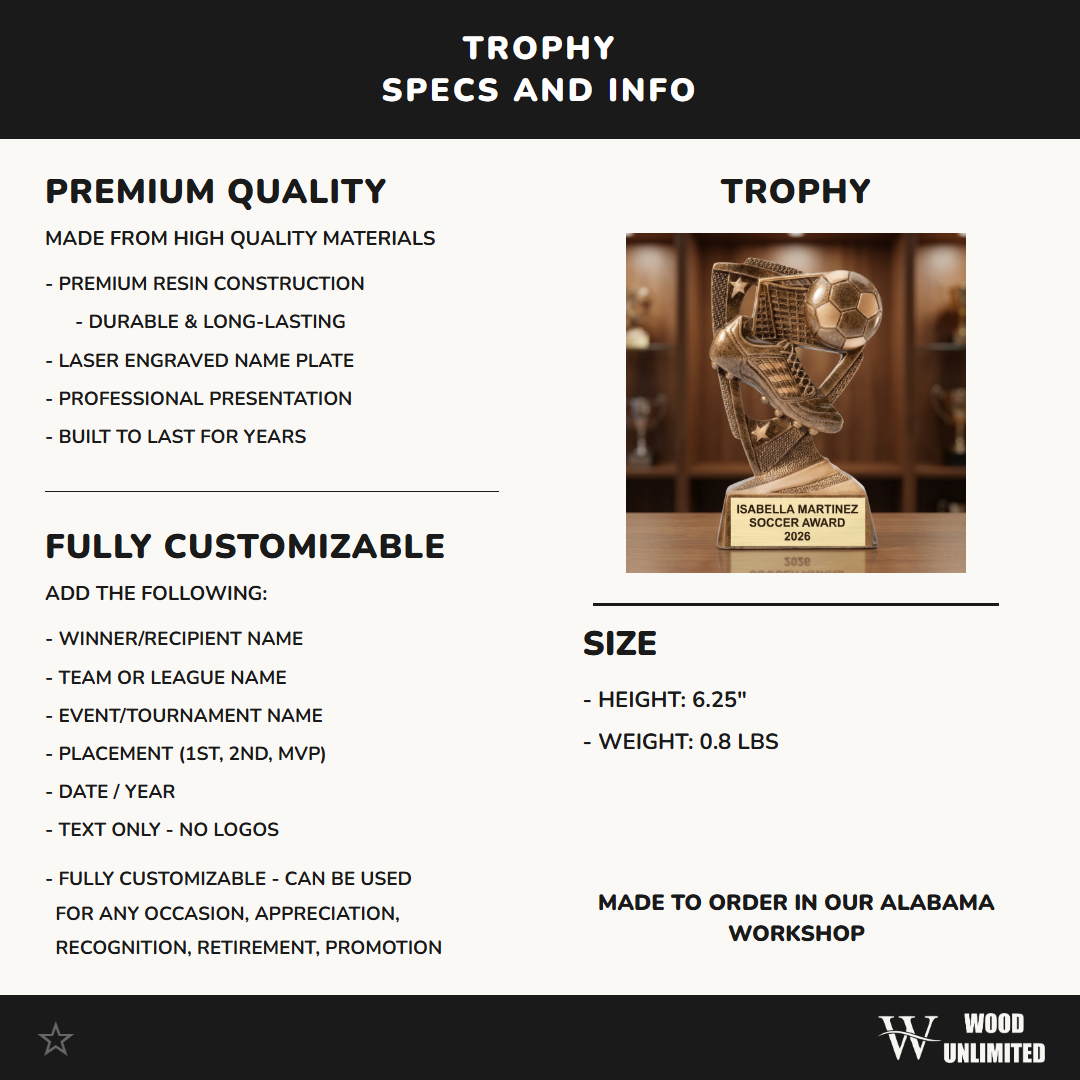 Personalized | Soccer Award | Custom Engraved | Personalized Soccer Trophy | Custom Soccer Award | Engraved Soccer | Youth Soccer