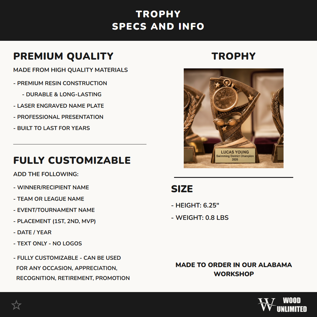 Personalized | Swimming Award | Custom Engraved | Swim Trophy | Team Gift | Championship | Youth Swimmer | Coach Gift | Achievement