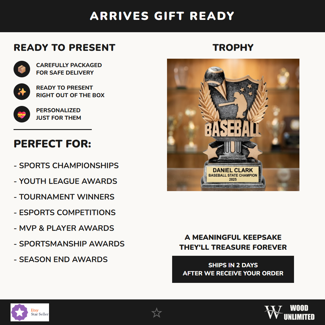 Personalized baseball trophy ideal for tournament champions, MVP recognition, and school athletics