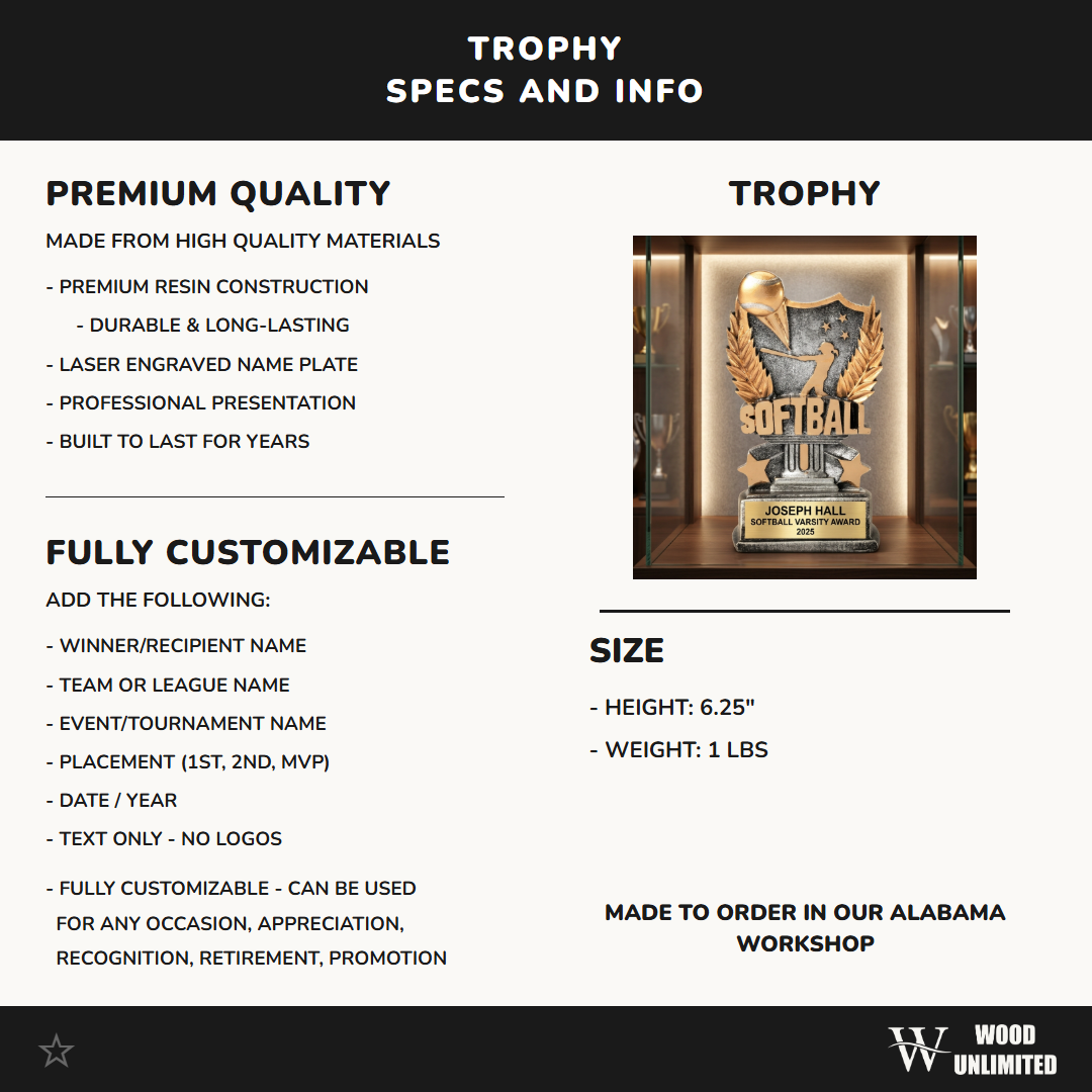 Personalized | Softball Award | Custom Engraved | Softball Trophy | Girls Softball | Team Award | Personalized Gift | MVP Award