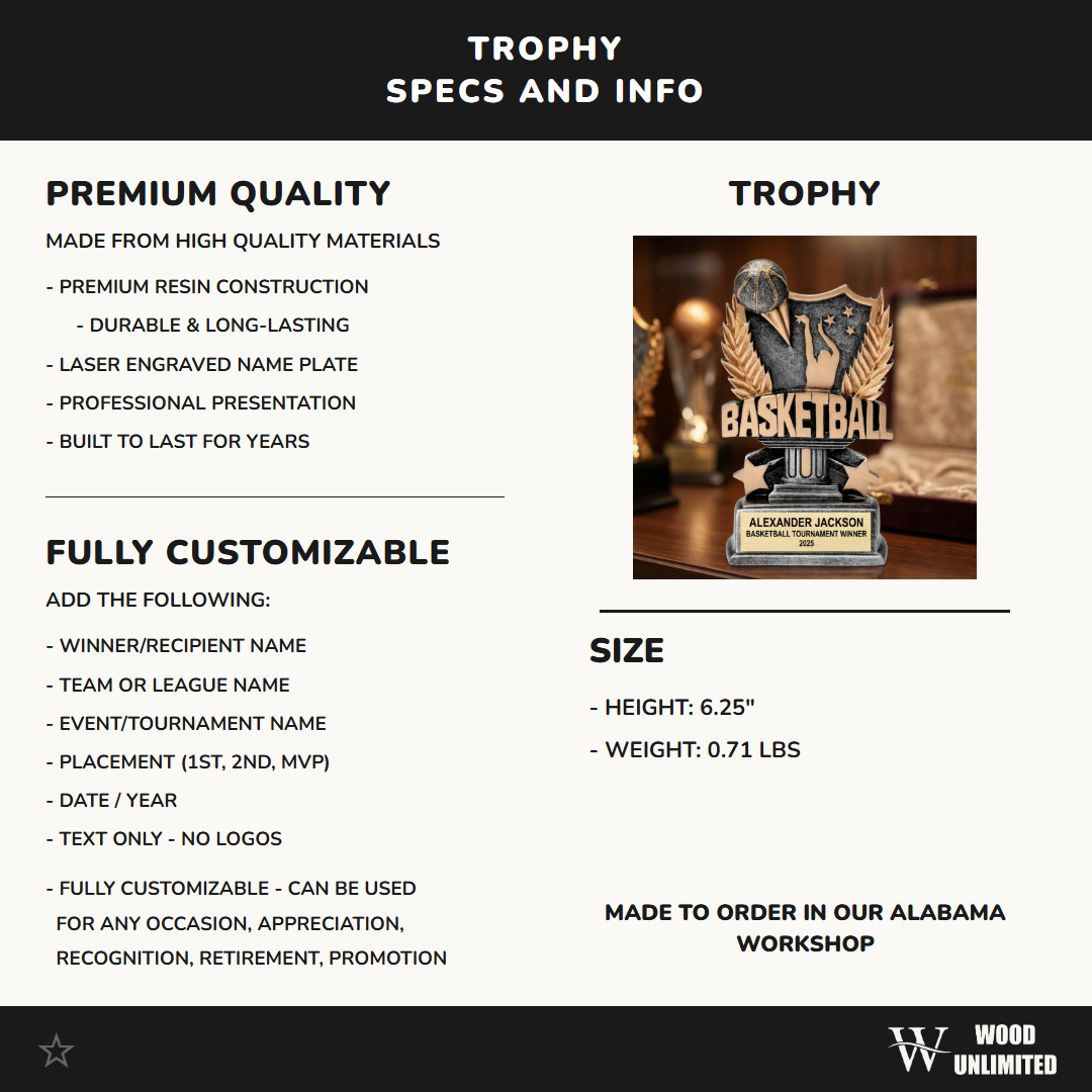 Personalized | Basketball Award | Custom Engraved | Basketball Trophy | MVP Award | Team Gift | Youth League | Championship | Coach Gift
