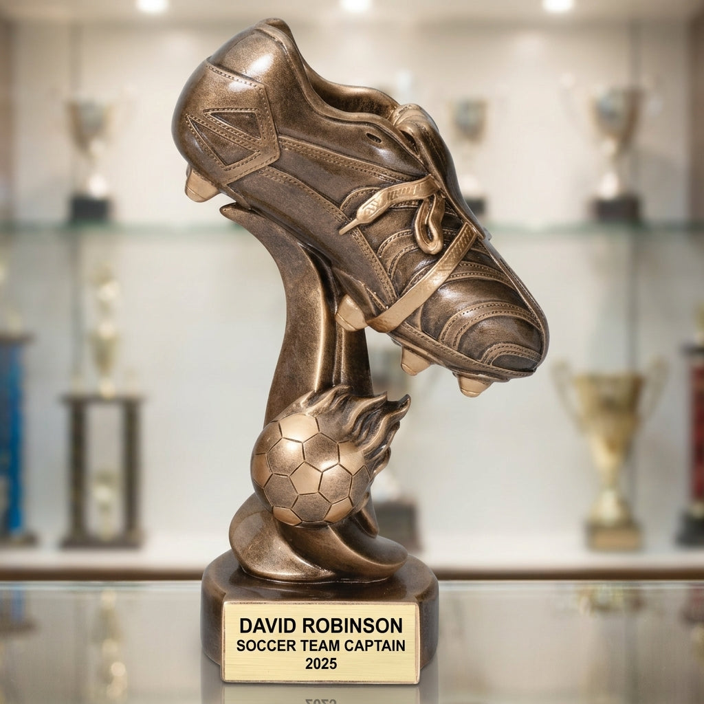 Soccer Award Trophy | Personalized | Custom Engraved | Fireball Design | MVP Gift | Team Awards - View 1