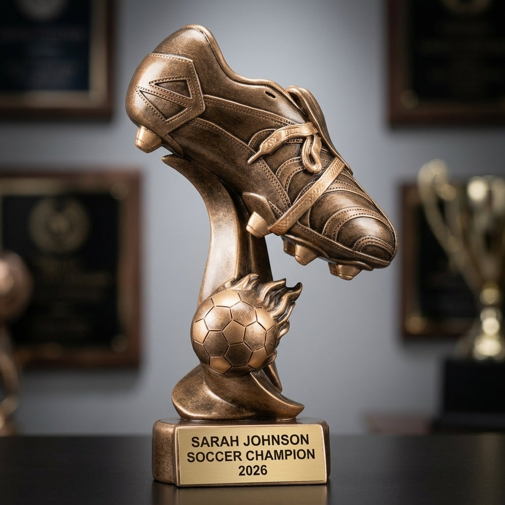 Soccer Award Trophy | Personalized | Custom Engraved | Fireball Design | MVP Gift | Team Awards - View 3