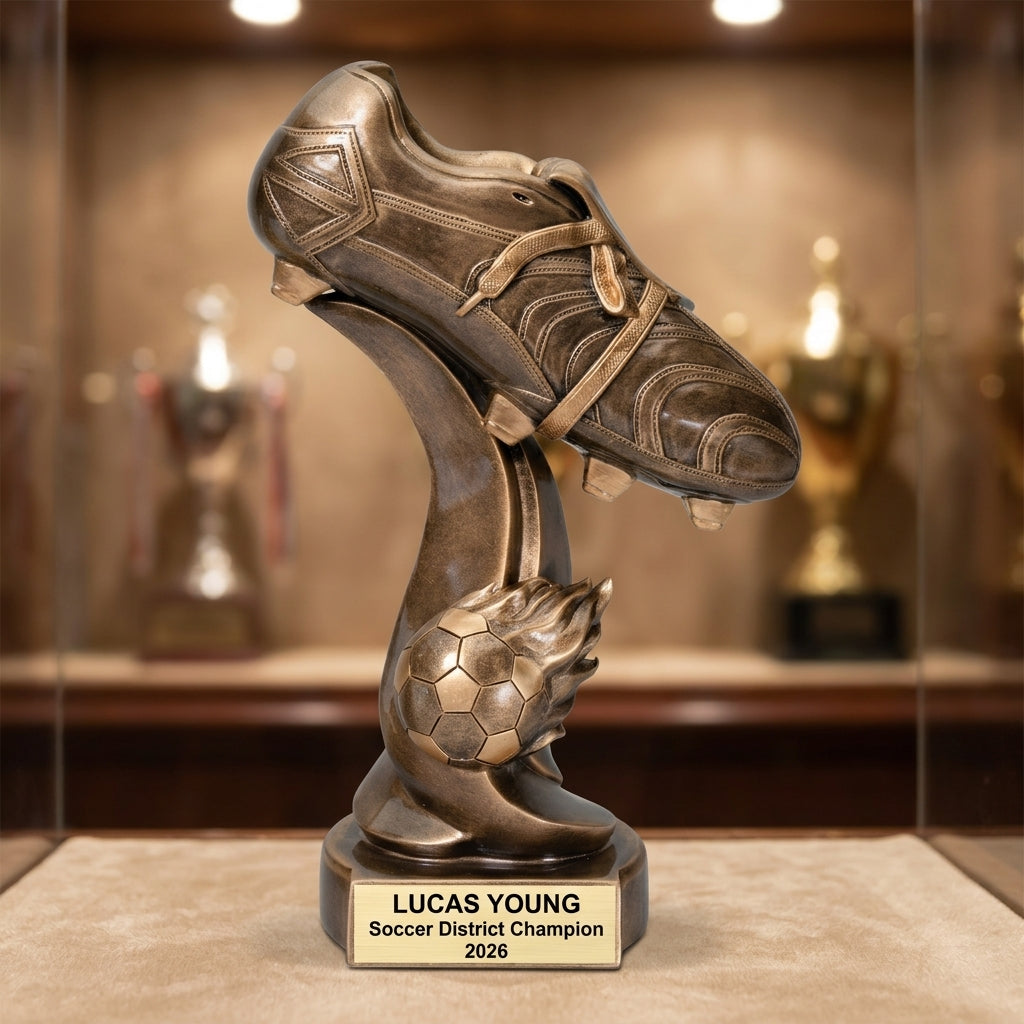 Soccer Trophy Award | Personalized | Custom Engraved | Fireball Design | Soccer Gift | MVP | Champions | Team Award - View 1