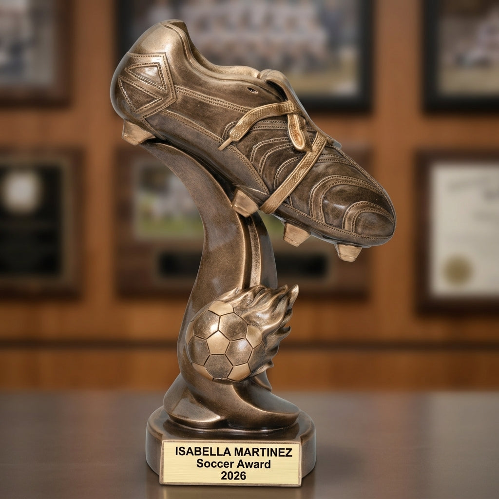 Soccer Trophy Award | Personalized | Custom Engraved | Fireball Design | Soccer Gift | MVP | Champions | Team Award - View 3