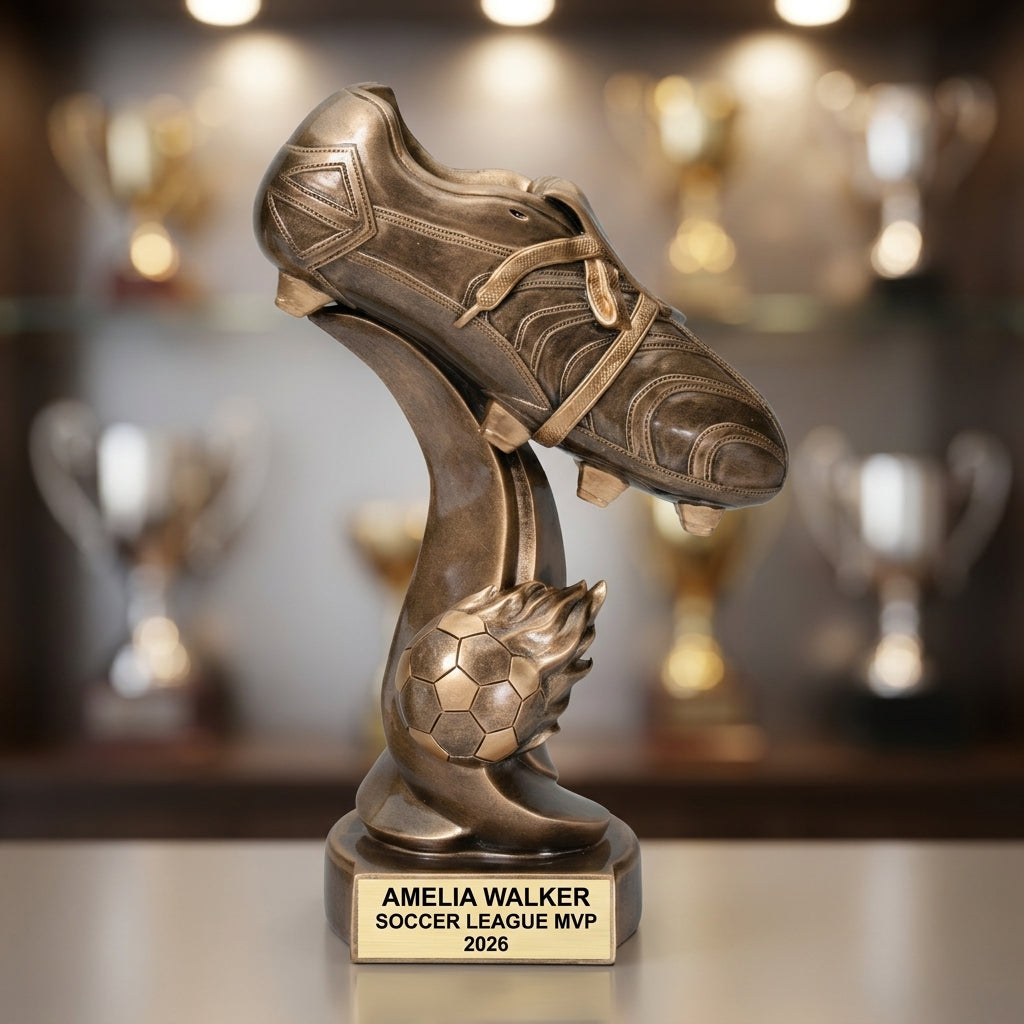Soccer Award Trophy | Personalized | Custom Engraved | Fireball Resin | Soccer Gift | Team MVP | Tournament Champion - View 4