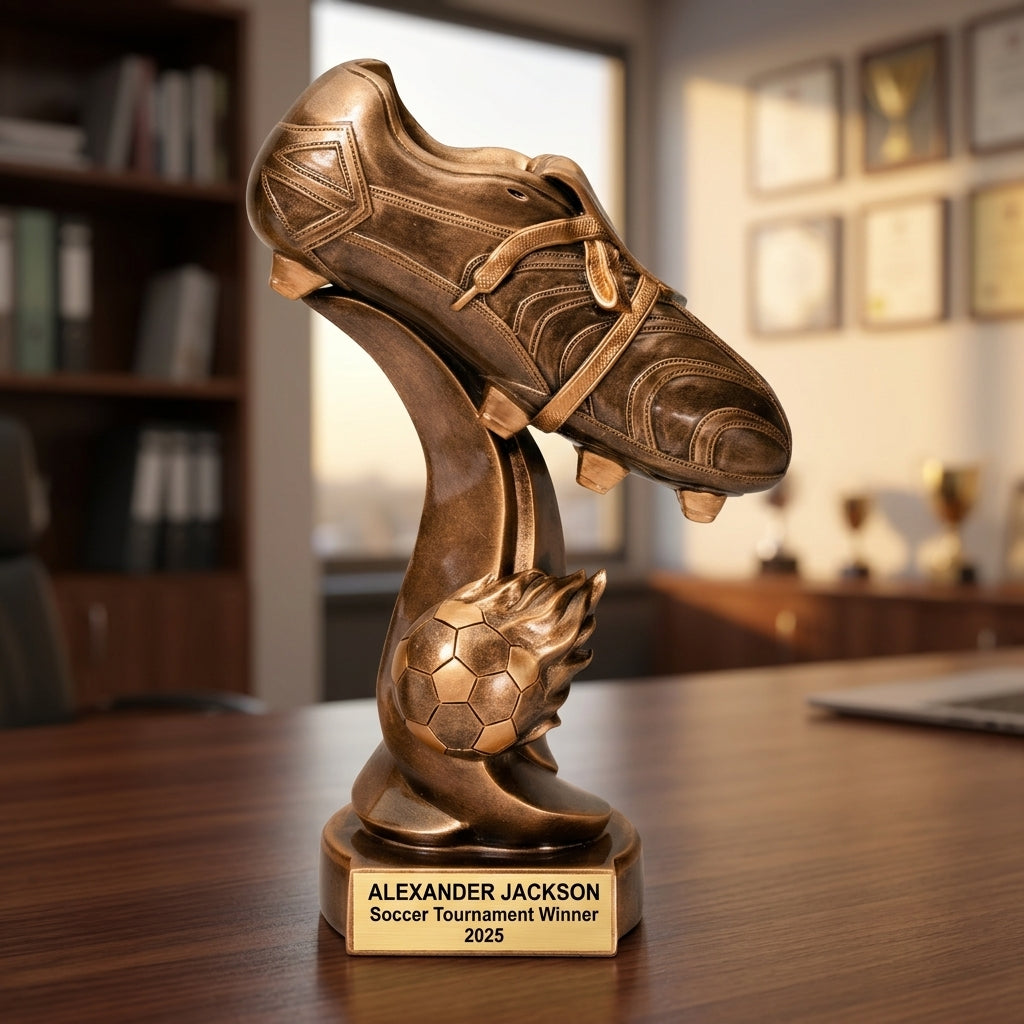 Soccer Award Trophy | Personalized | Custom Engraved | Fireball Resin | Soccer Gift | Team MVP | Tournament Champion - View 5