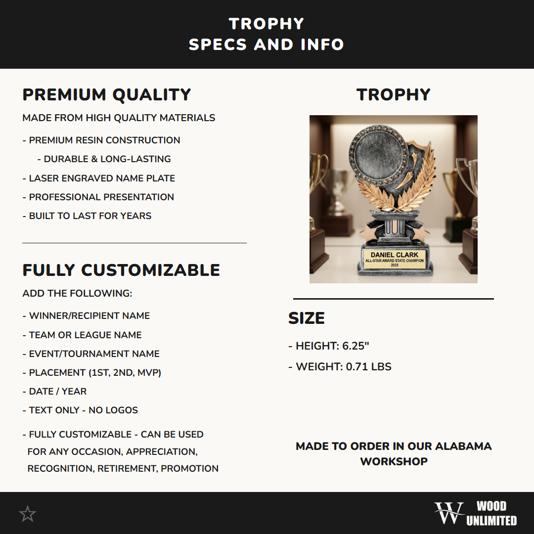 Personalized | All-Star Award Award | Custom Engraved | All Star Trophy | Personalized Award | First Place | MVP Trophy
