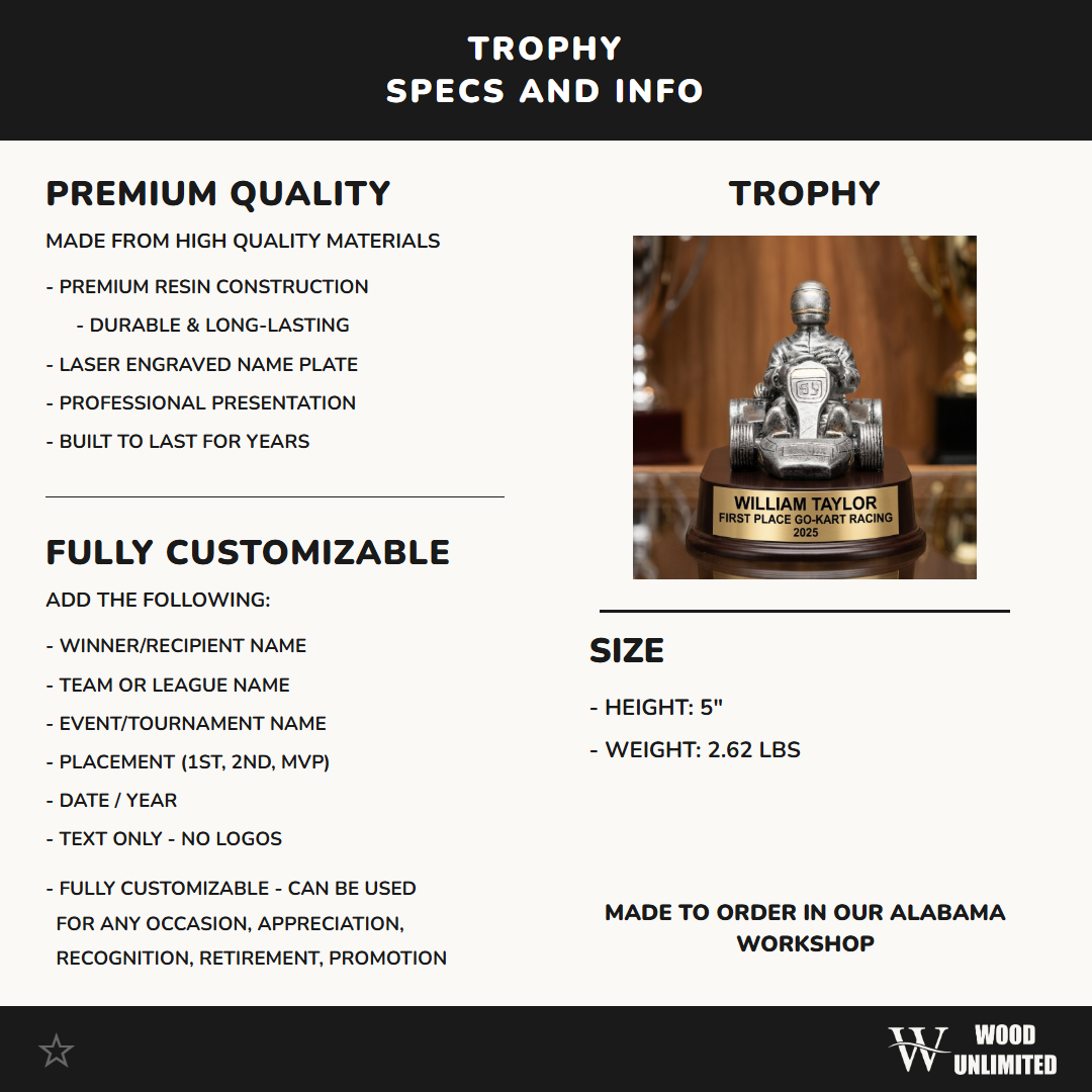 Personalized | Go-Kart Racing Award | Custom Engraved | Go-Kart Trophy | Kart Racing Award | Engraved | Driver Gift | Championship