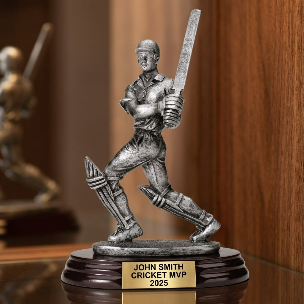 Personalized | Cricket Award | Custom Engraved | Cricket Trophy | Personalized Award | Engraved Gift | Batsman Figure | MVP Award - View 1