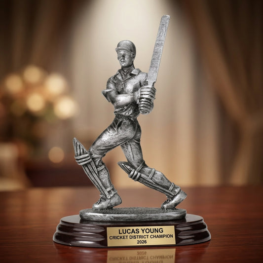 Personalized | Cricket Award | Custom Engraved | Cricket Trophy | Personalized Award | Engraved Gift | Batsman Figure | MVP Award - View 2