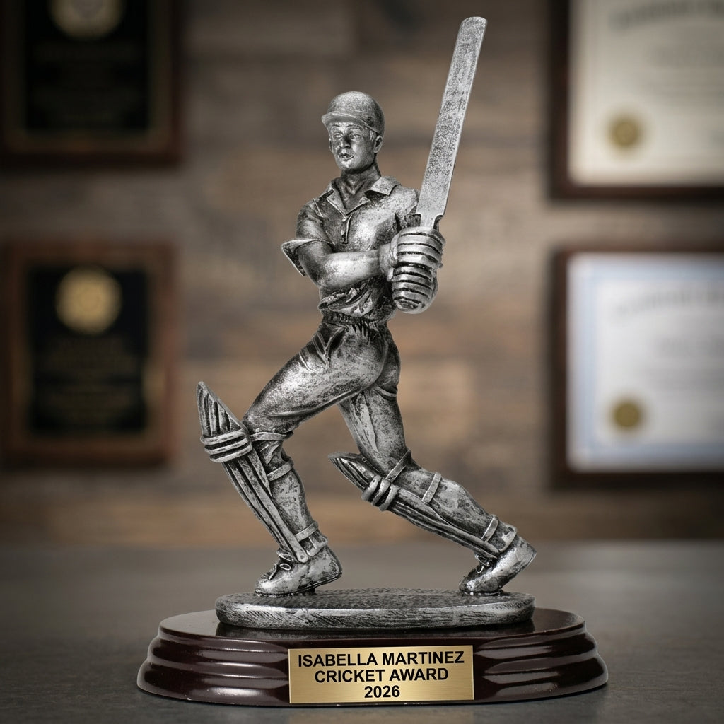 Personalized | Cricket Award | Custom Engraved | Cricket Trophy | Personalized Award | Engraved Gift | Batsman Figure | MVP Award - View 3