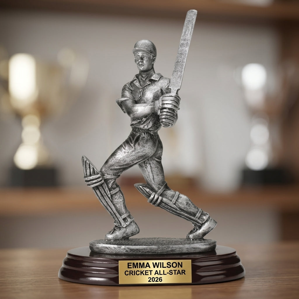 Personalized | Cricket Award | Custom Engraved | Cricket Trophy | Personalized Award | Engraved Gift | Batsman Figure | MVP Award - View 4