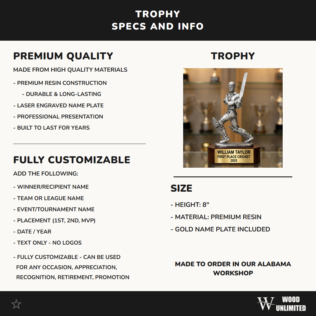 Personalized | Cricket Award | Custom Engraved | Cricket Trophy | Personalized Award | Engraved Gift | Batsman Figure | MVP Award