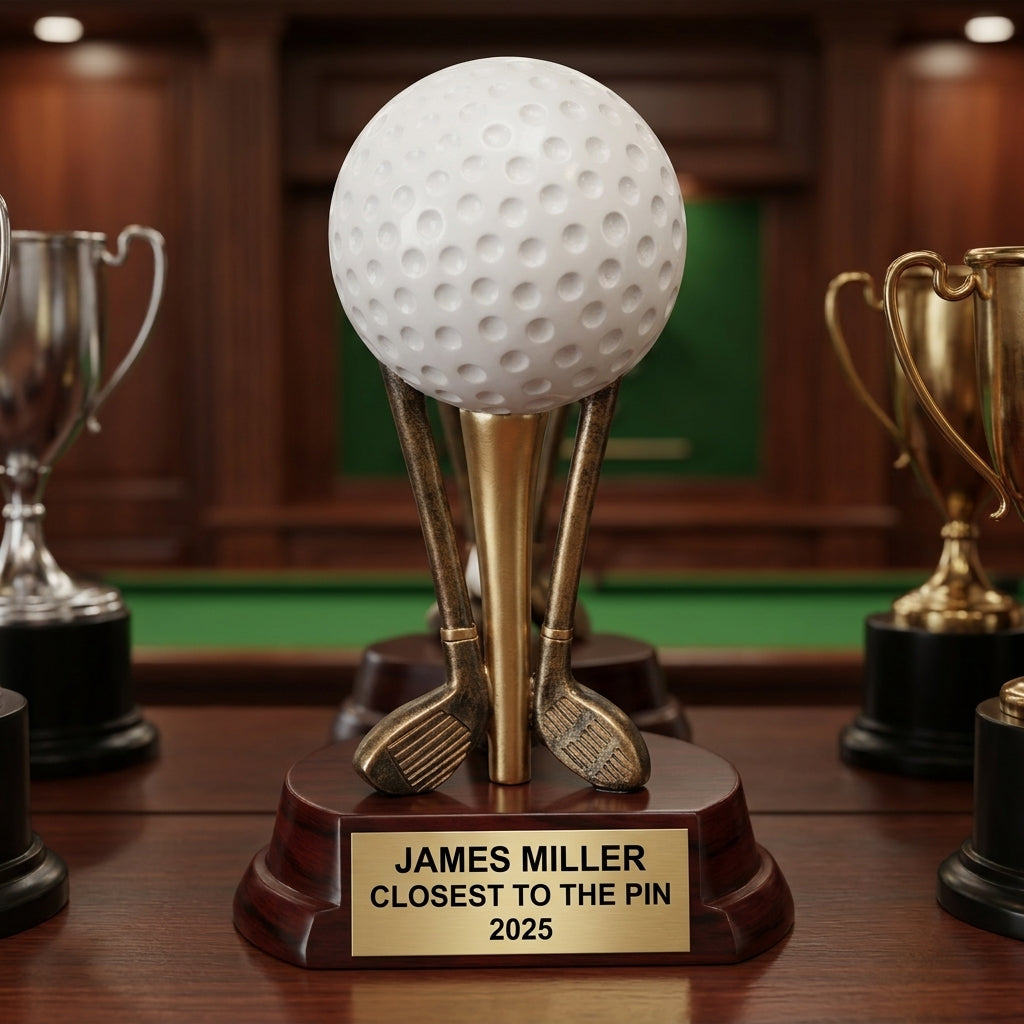 Golf Award Trophy | Personalized | Custom Engraved | Golf Ball On Clubs | Champion | Gift | Tournament | Hole In One - View 1
