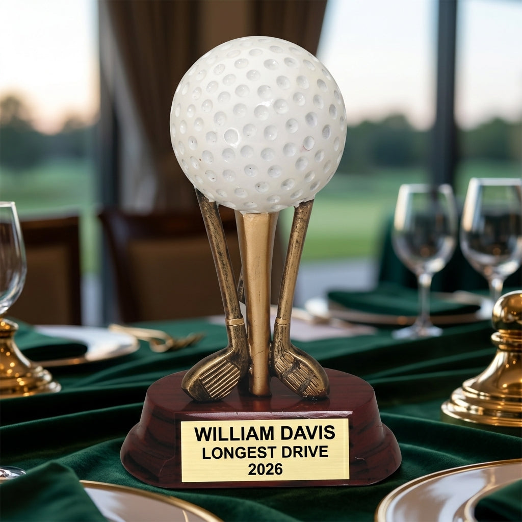 Golf Award Trophy | Personalized | Custom Engraved | Golf Ball On Clubs | Champion | Gift | Tournament | Hole In One - View 2