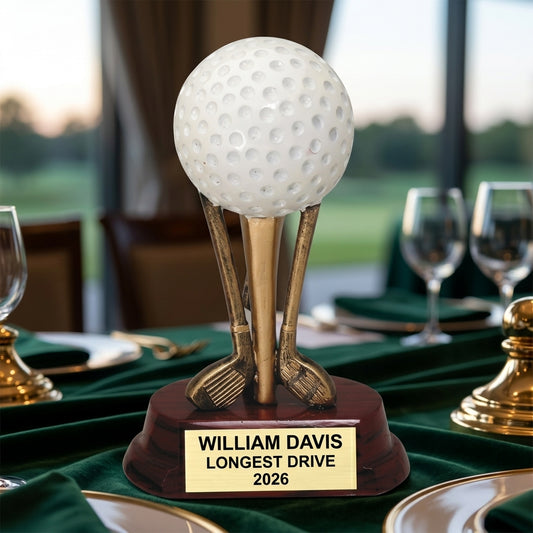 Golf Award Trophy | Personalized | Custom Engraved | Golf Ball On Clubs | Champion | Gift | Tournament | Hole In One - View 2