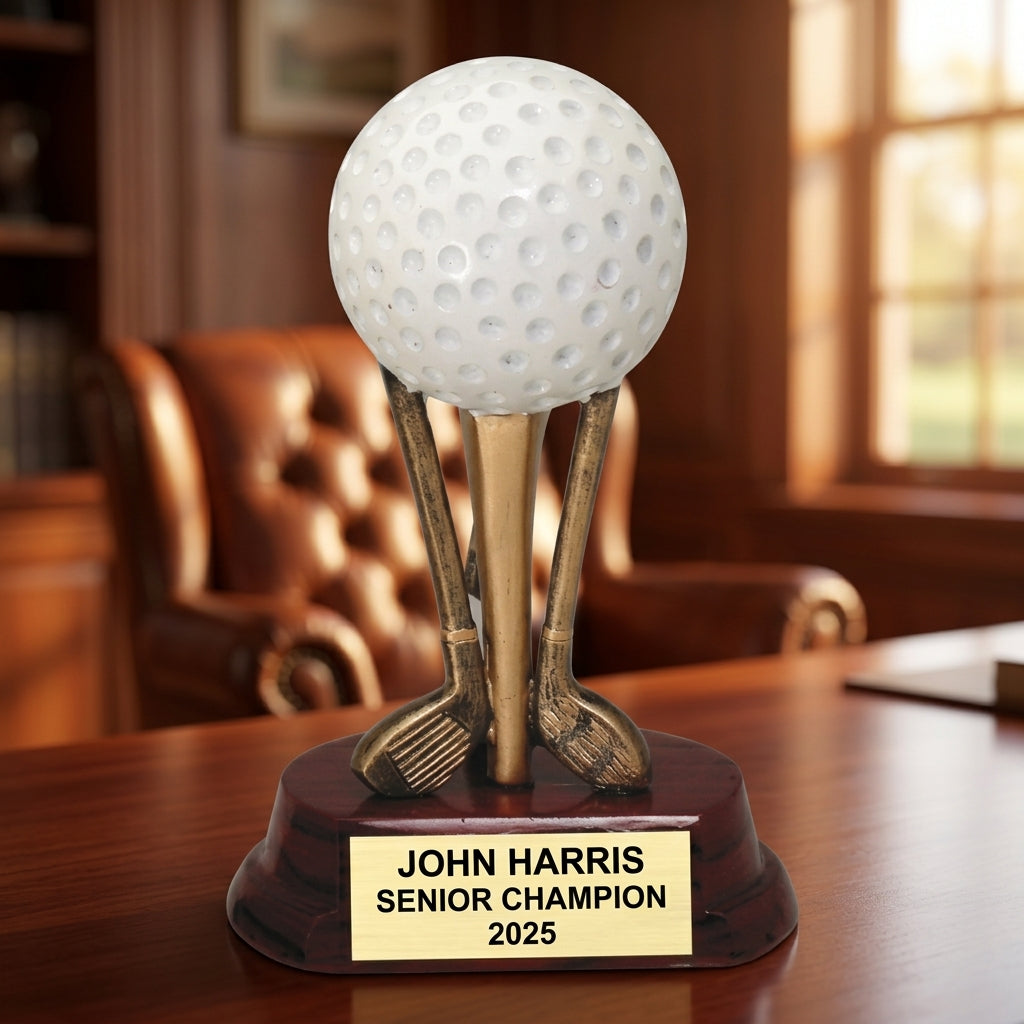 Golf Award Trophy | Personalized | Custom Engraved | Golf Ball On Clubs | Champion | Gift | Tournament | Hole In One - View 4