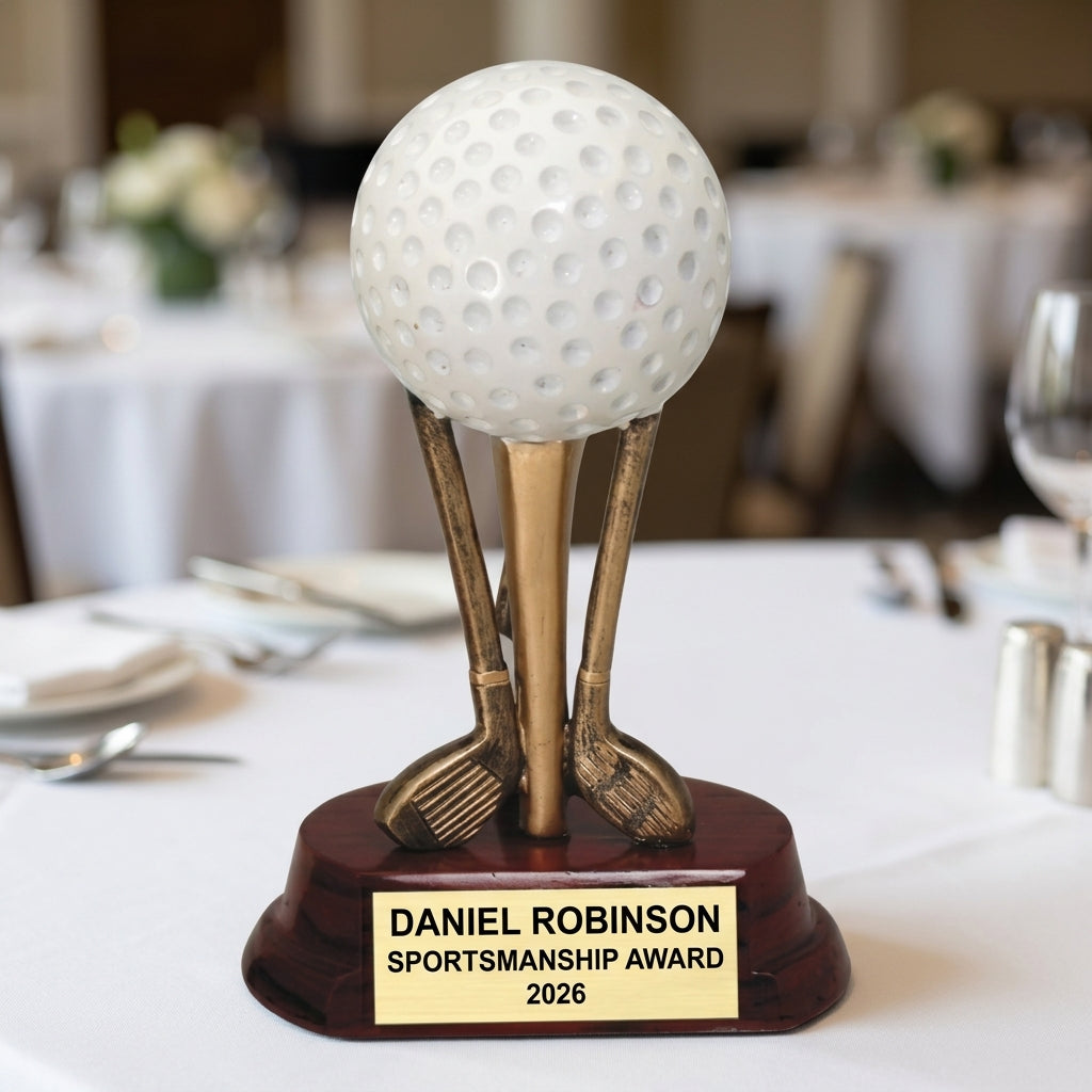 Golf Award Trophy | Personalized | Custom Engraved | Golf Ball On Clubs | Champion | Gift | Tournament | Hole In One - View 5