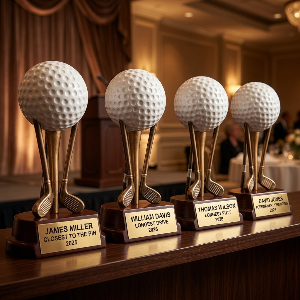 Golf Award Trophy | Personalized | Custom Engraved | Golf Ball On Clubs | Champion | Gift | Tournament | Hole In One - View 6