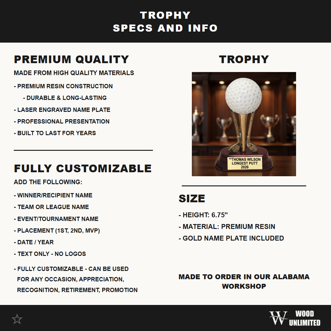 Golf Award Trophy | Personalized | Custom Engraved | Golf Ball On Clubs | Champion | Gift | Tournament | Hole In One