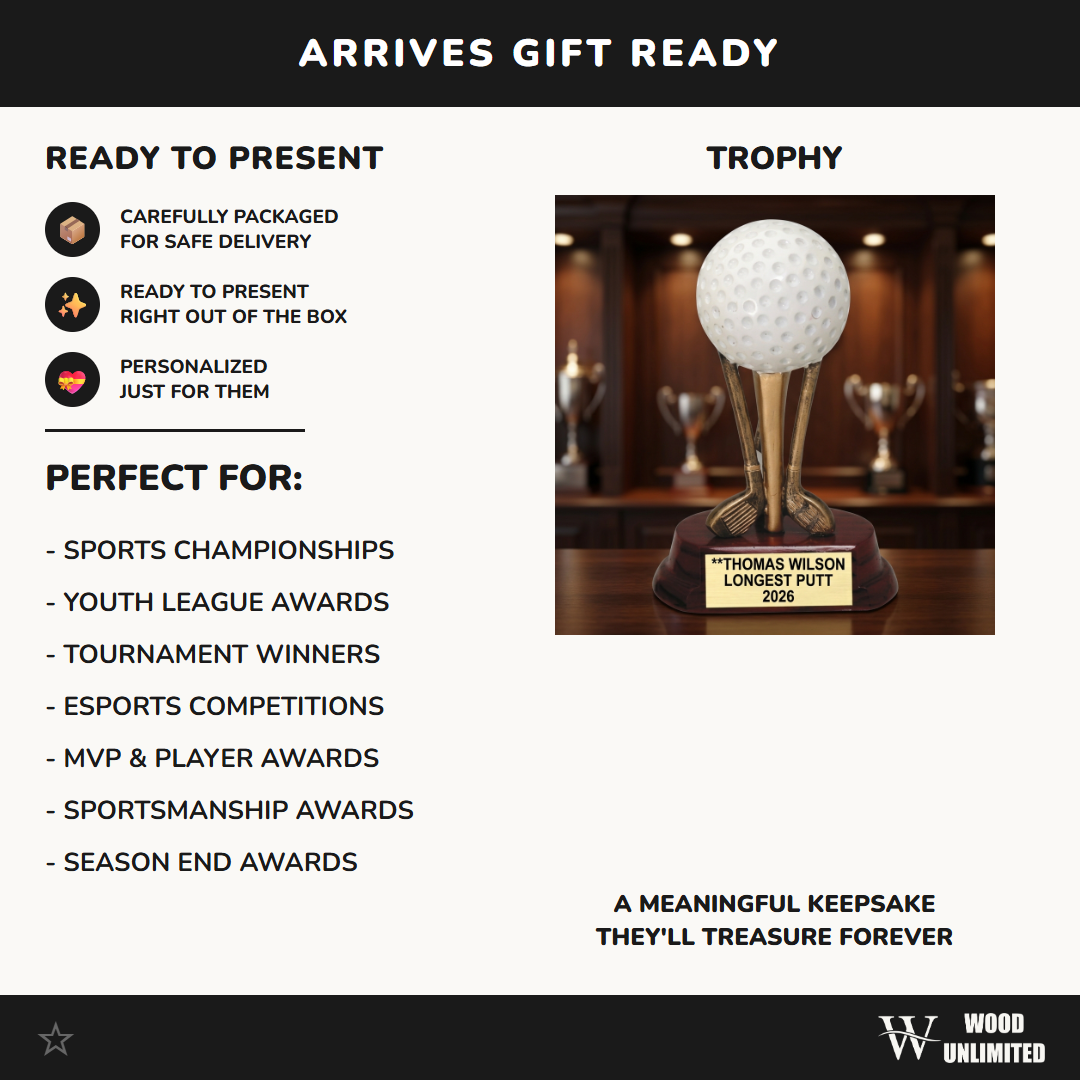 Golf Award Trophy | Personalized | Custom Engraved | Golf Ball On Clubs | Champion | Gift | Tournament | Hole In One