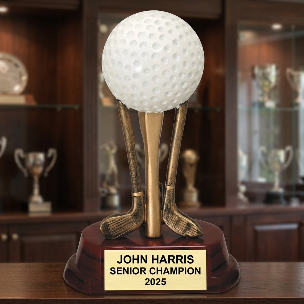 Golf Award Trophy | Personalized | Custom Engraved | Golf Ball On Clubs | Champion | Tournament | Gift - View 1
