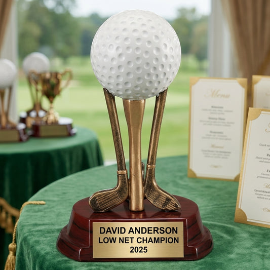 Golf Award Trophy | Personalized | Custom Engraved | Golf Ball On Clubs | Champion | Tournament | Gift - View 2