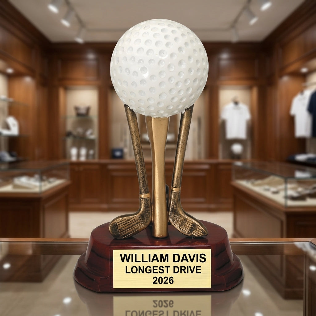 Golf Award Trophy | Personalized | Custom Engraved | Golf Ball On Clubs | Champion | Tournament | Gift - View 3