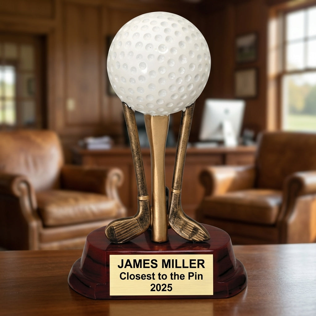 Golf Award Trophy | Personalized | Custom Engraved | Golf Ball On Clubs | Champion | Tournament | Gift - View 4