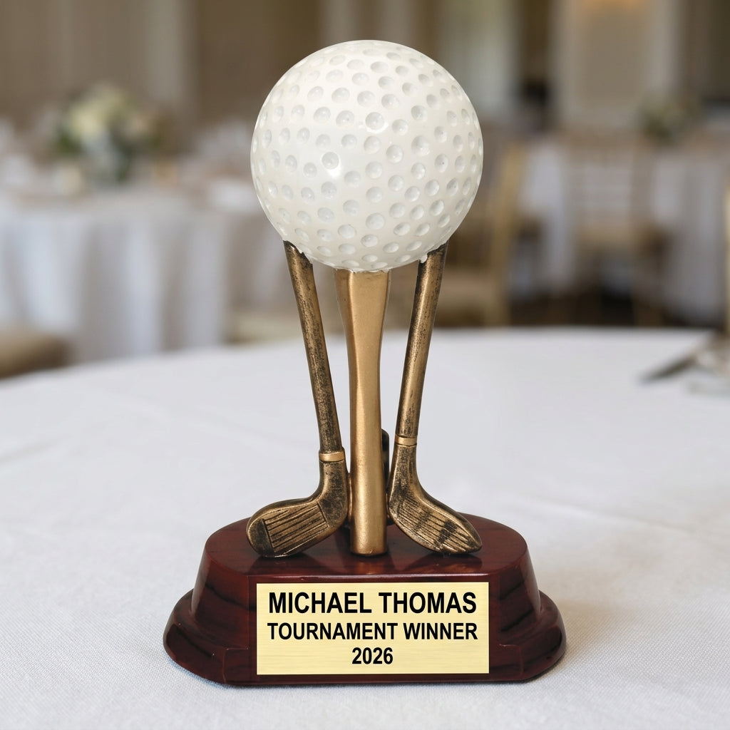 Golf Award Trophy | Personalized | Custom Engraved | Golf Ball On Clubs | Champion | Tournament | Gift - View 5