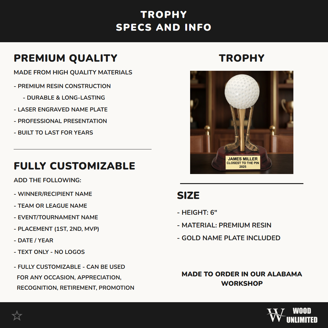 Golf Award Trophy | Personalized | Custom Engraved | Golf Ball On Clubs | Champion | Tournament | Gift