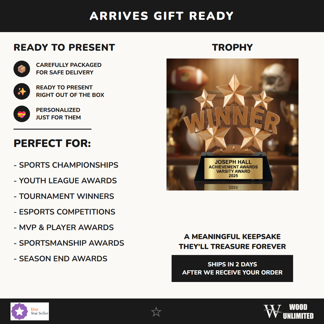 Personalized | Achievement Awards Award | Custom Engraved | Winner Star Award |  Gift Ready - perfect for awards ceremonies, recognition, and celebrations