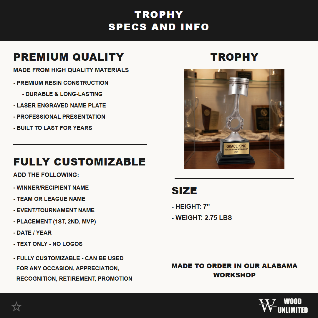 Personalized | Automotive Award | Custom Engraved | Piston Trophy | Racing Award | Automotive Gift | Mechanic Award | Car Show