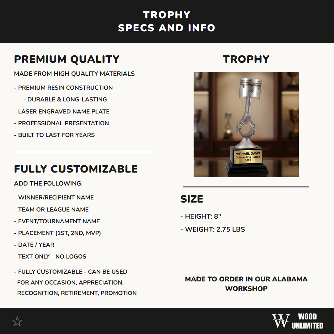 Personalized | Racing Award | Custom Engraved | Automotive | Piston | Trophy | Award | Engraved | Custom | Mechanic | Car Show