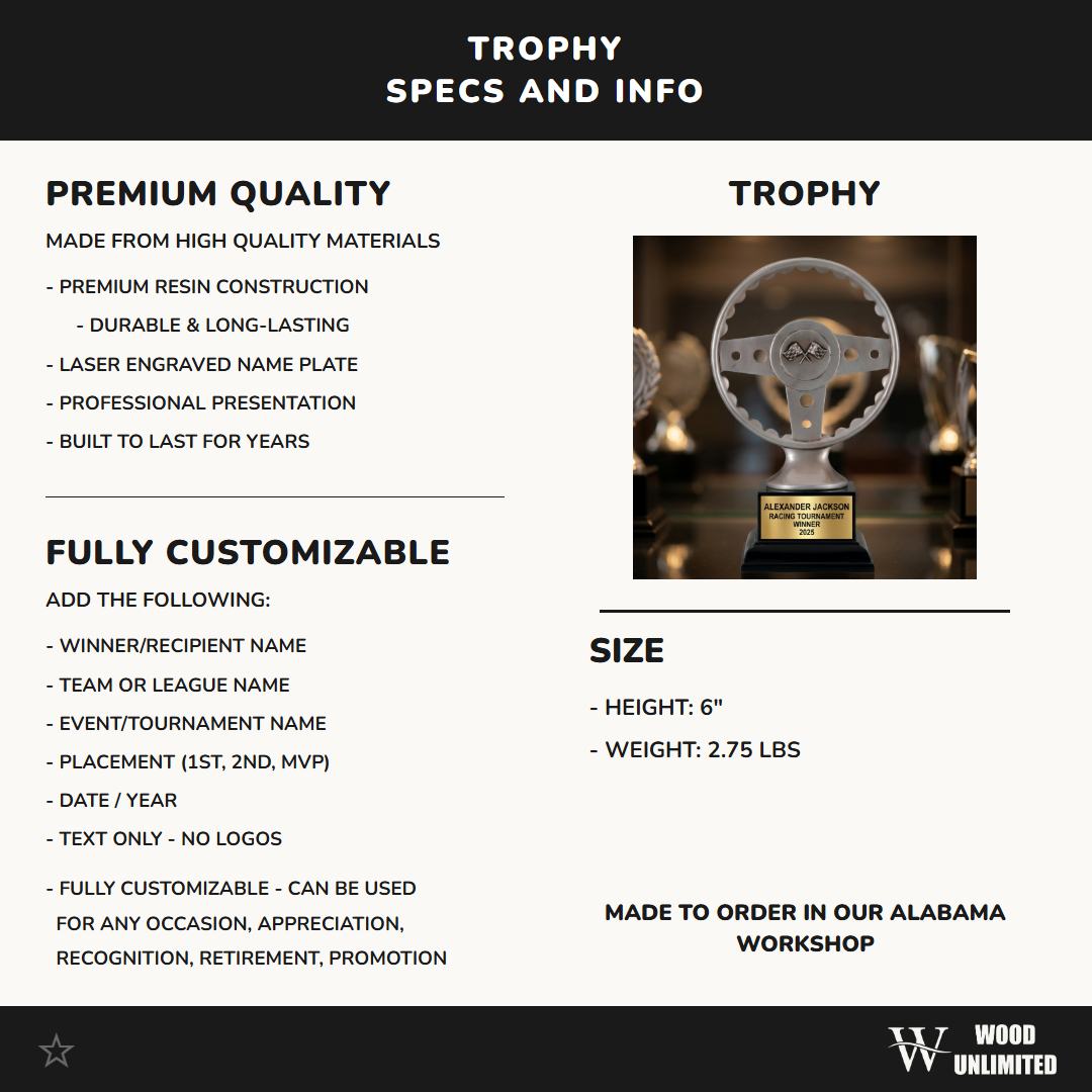 Personalized | Racing Award | Custom Engraved | Racing Trophy | Motorsports Award | Driver Gift | Engraved Race | Custom Steering