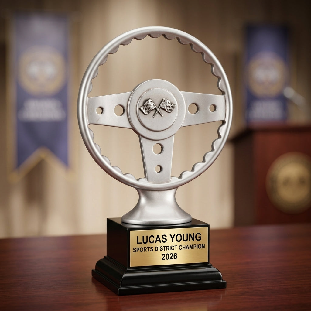 Personalized | Racing Award | Custom Engraved | Steering Wheel | Trophy | Custom | Engraved | Motorsports | Car | Award | Driver | Karting - View 2