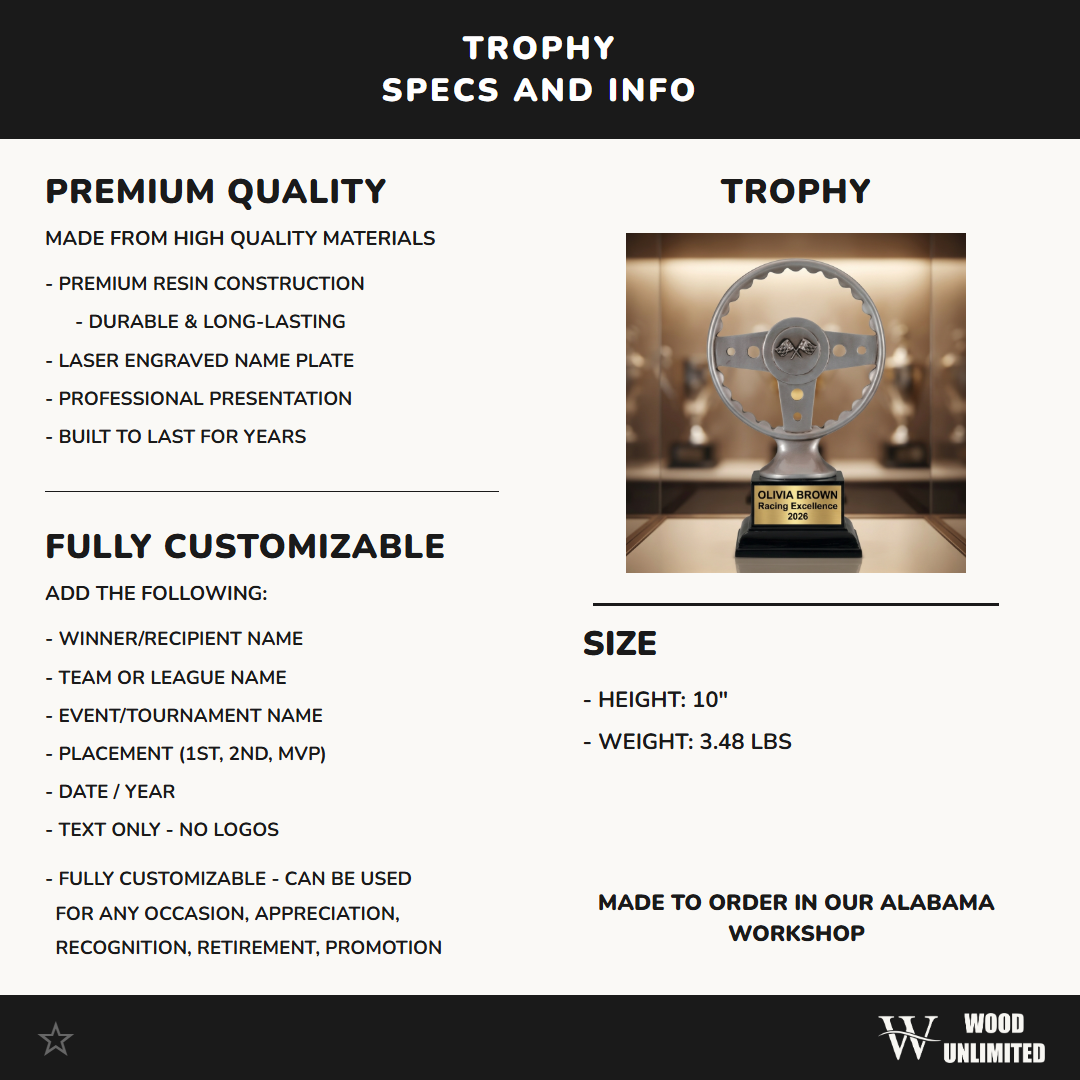 Personalized | Racing Award | Custom Engraved | Racing Trophy | Motorsports Award | Steering Wheel | Car Show | Karting | MVP