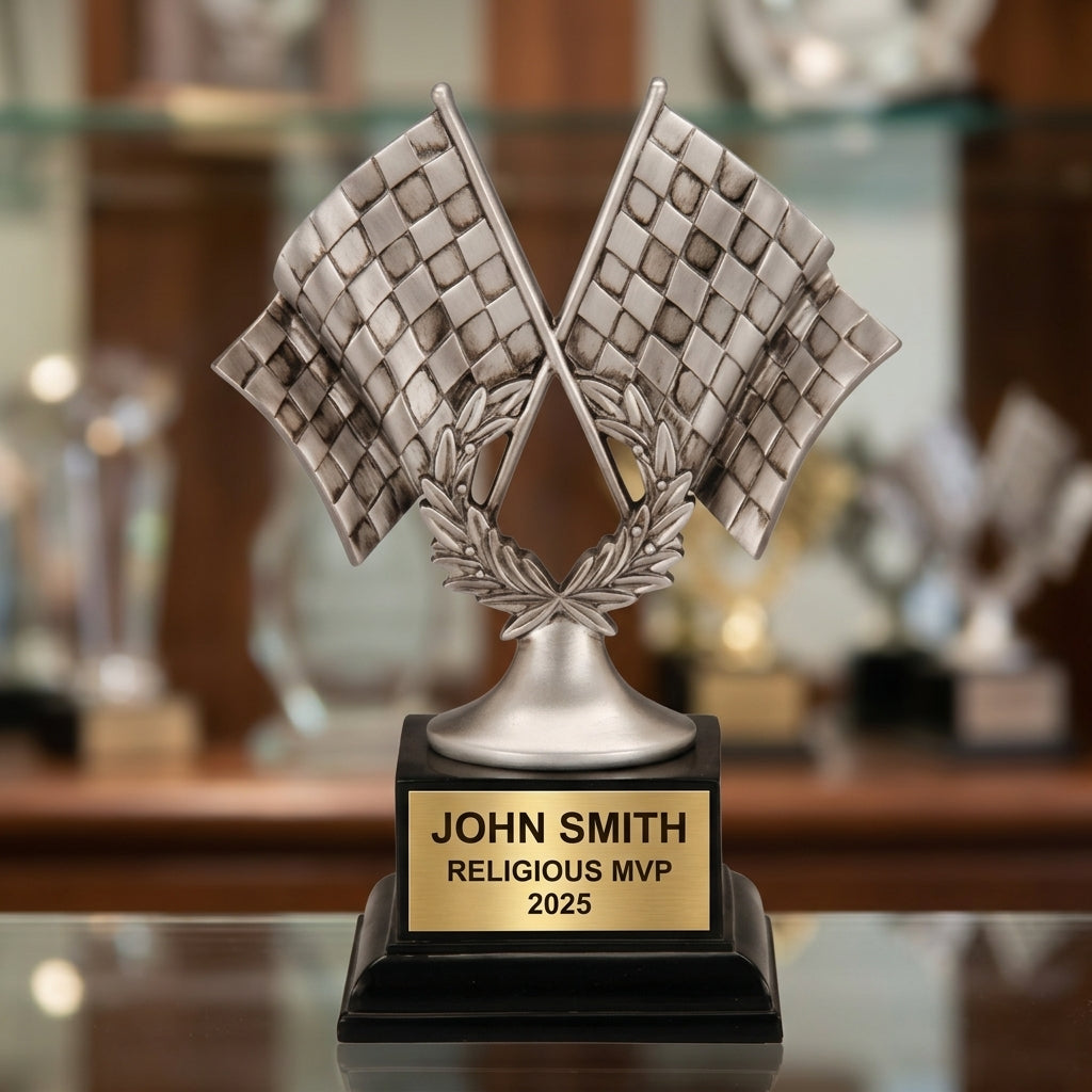 Personalized | Motor Sports Award | Custom Engraved | Racing Trophy | Checkered Flag | Personalized Race | Karting Award - View 4