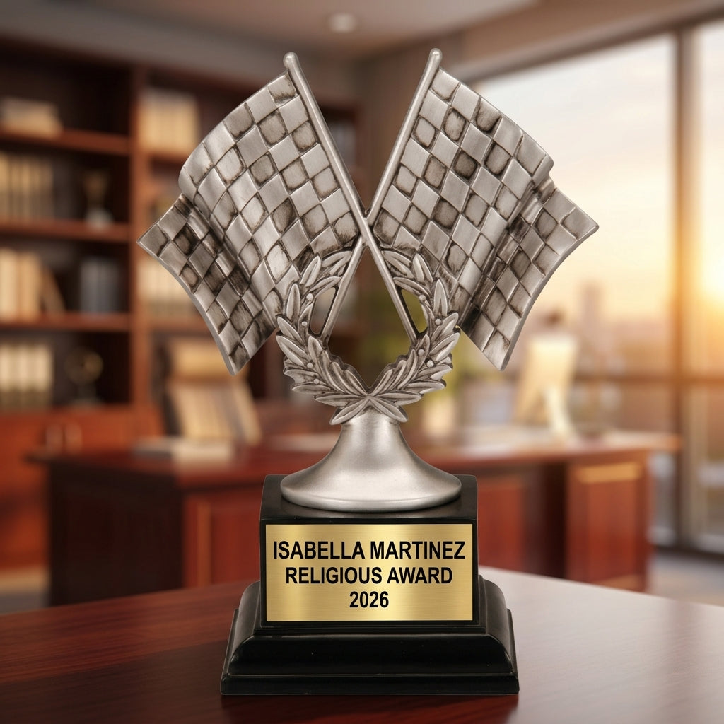 Personalized | Motor Sports Award | Custom Engraved | Racing Trophy | Checkered Flag | Personalized Race | Karting Award - View 5