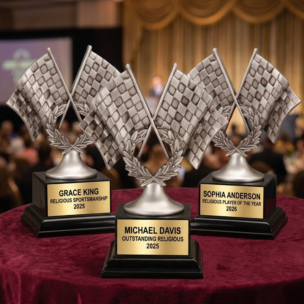 Personalized | Motor Sports Award | Custom Engraved | Racing Trophy | Checkered Flag | Personalized Race | Karting Award - View 6